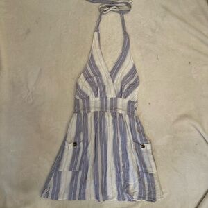 AE White and blue striped halter dress